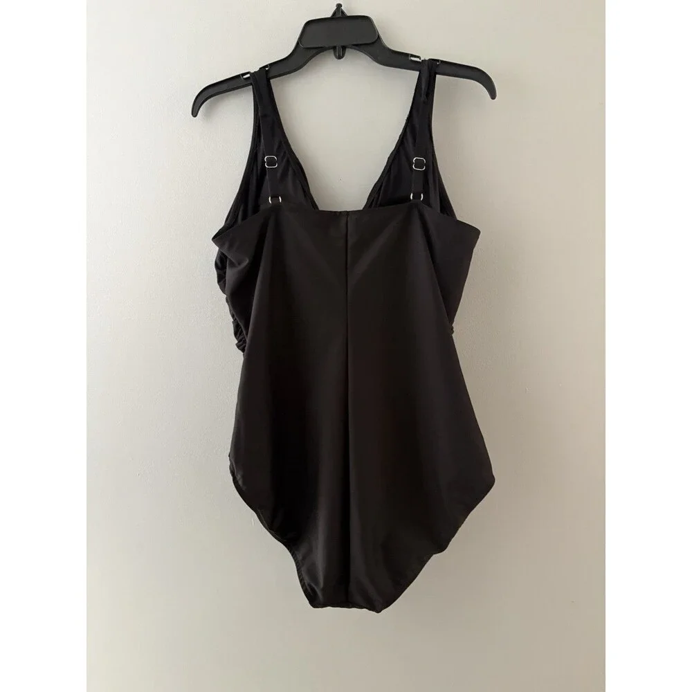 Miraclesuit One Piece Wrap Swimsuit Size 18 Black Ruching Slimming 6502910